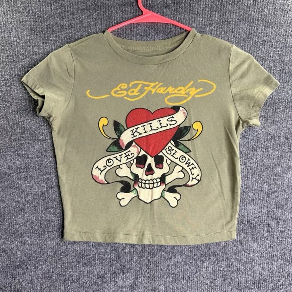 Ed Hardy Kids T-shirt Short Sleeve Graphic Print Green Size Small